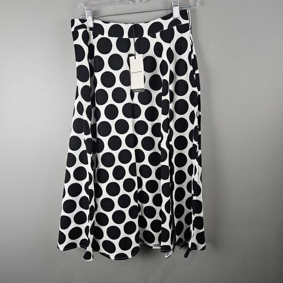 Black & White Polka Dot Linen Blend Midi Who What Wear Skirt Size 4 - Picture 1 of 7